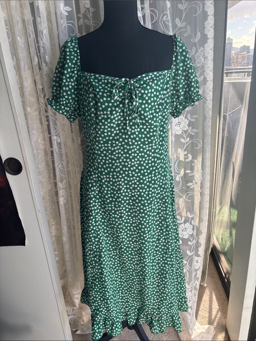 Puff-Sleeve Midi Dress